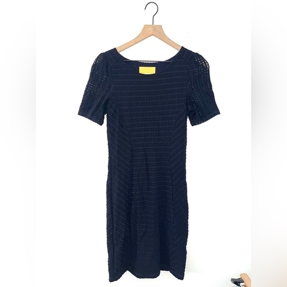 MAEVE Anthropologie Sheath Mini Dress Women’s Navy Blue Textured Short Sleeve XS - Picture 2 of 11